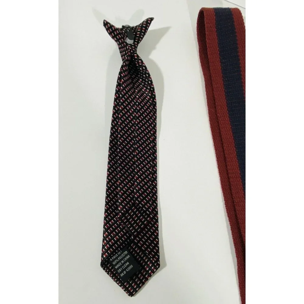 Boys Striped Clip-On Neck Tie Belt Easter Kids Easter Wedding Spring Blue Red